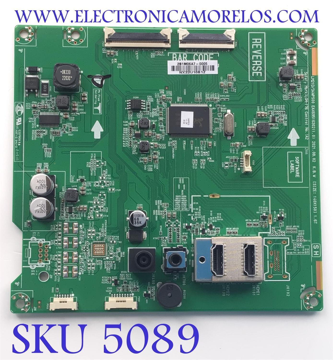 MAIN PARA MONITOR LG / NUMERO DE PARTE EAX69516302 / 2B1M06A7-0005 / DISPLAY MV340VUB-N20 / MODELO 34WP500-BY.AUSECSN